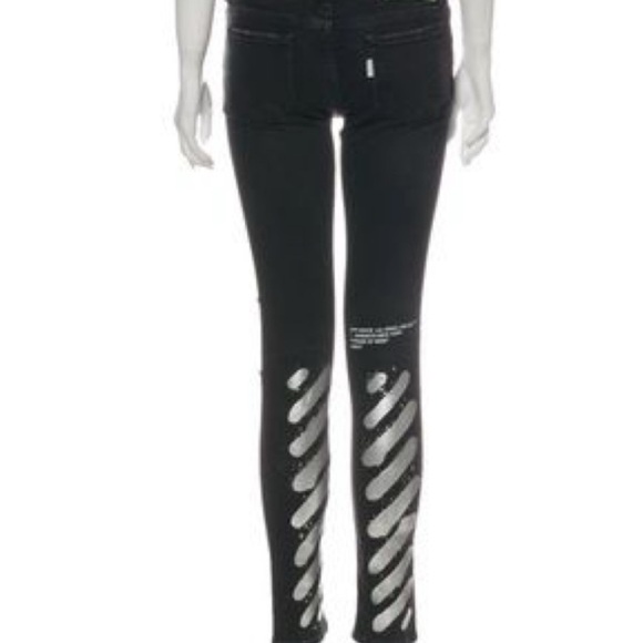 NWT Off-White Virgil Abloh Italy Black Coated Skinny Jeans Stripes $750. Size 31 - Picture 1 of 9